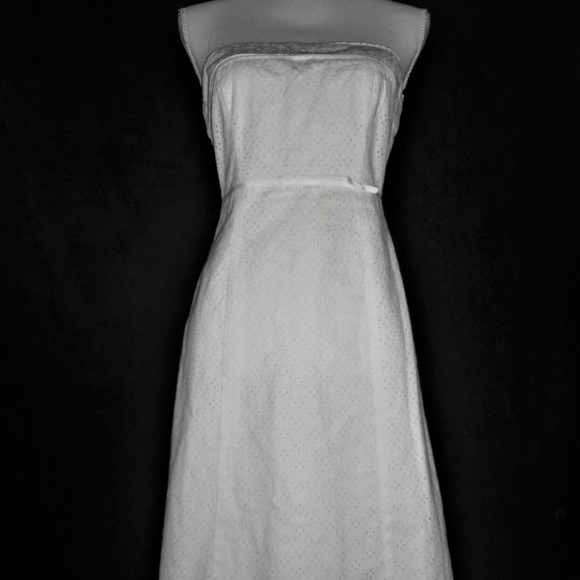 J. Crew White Eyelet Strapless Sheath Dress 4 - Picture 1 of 8